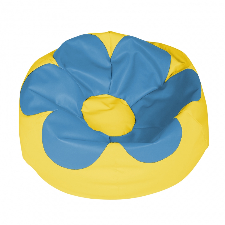 Sedací pytel - Flower 90x90x55cm - Koženka žlutá/modrá