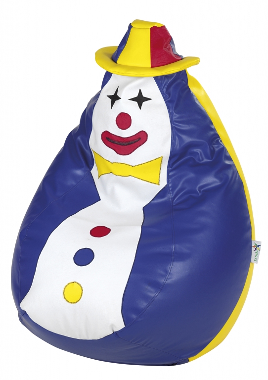 Sedací pytel - Clown M 65x65x90cm - koženka bílá/modrá